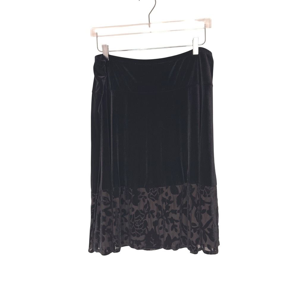 Women's Skirt Black Crushed Velvet Pull On Stretch Vamp Whimsigoth Relaxed Large